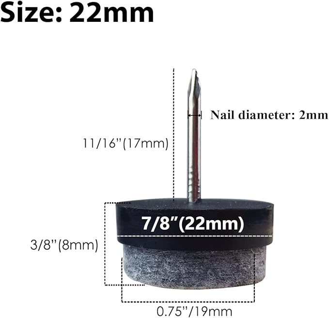 Nail-on Felt Pads, 30 Pcs Round Felt Furniture Sliders Pads Heavy Duty Floor Protectors for Wooden Chair Sofa Table Leg Feet