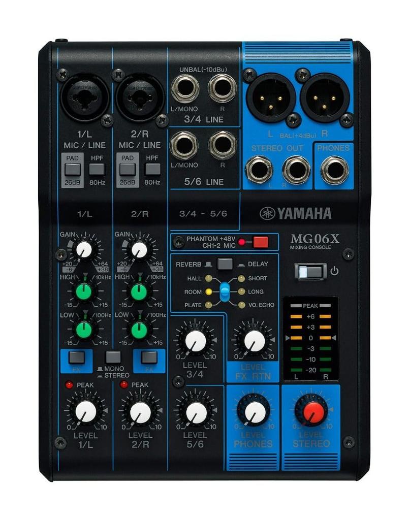 Yamaha MG06X Mixing Console with Up to 2 Line Inputs Mono 2 6 SPX Digital and Microphone Preamps 6-Channel Mic/6 (2 + Stereo), High-Quality Effects,