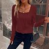 Autumn Women's Solid Color V-Neck Cross Loose Long Sleeve Casual Top