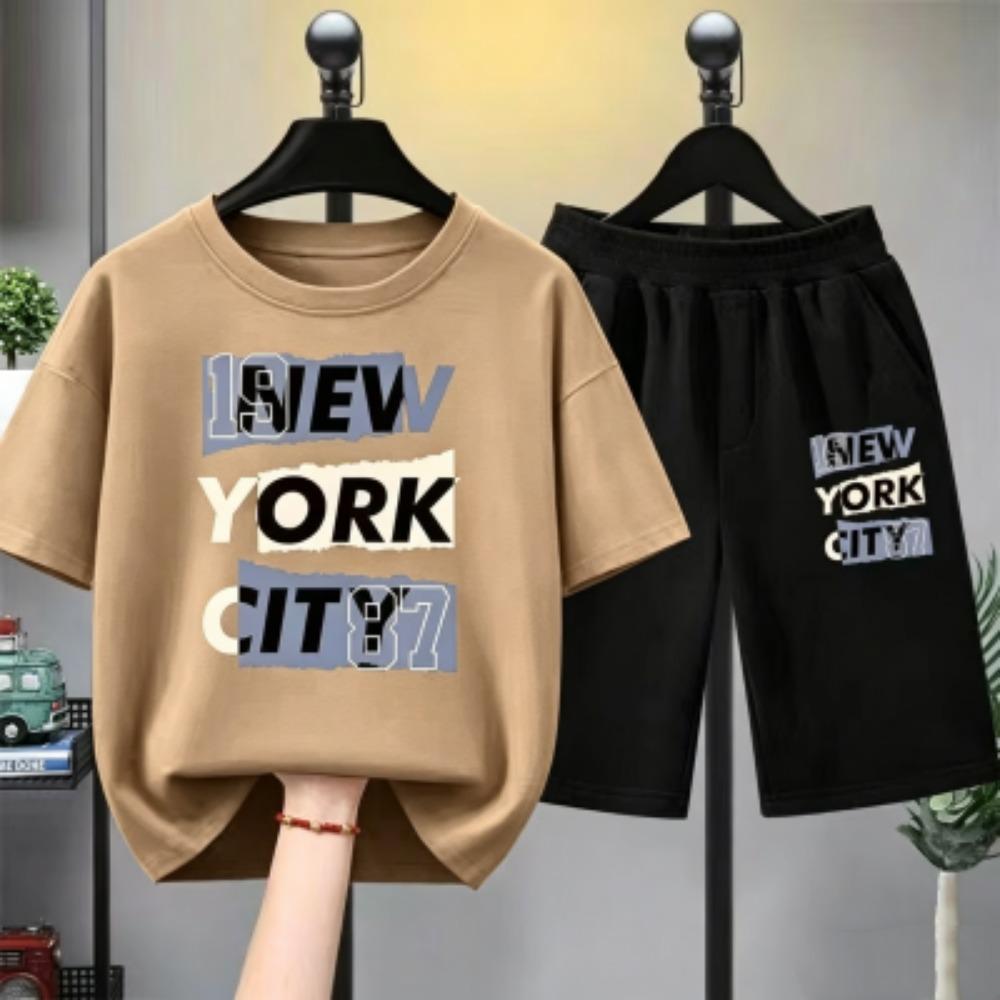 Personalized Cartoon Letter Printed Men's T-shirt and Shorts 2 Piece Set Summer Casual Outfit for Men's and Women's T-shirt Set