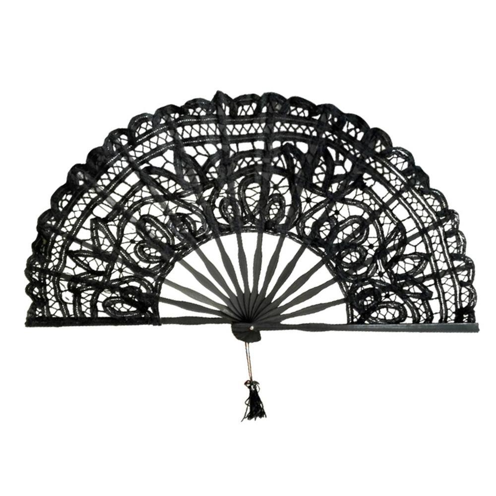 Bawełniany wachlarz ręczny, koronkowy wachlarz składany, wachlarz bambusowy w stylu vintage do tańca liniowego, na imprezy i wydarzenia