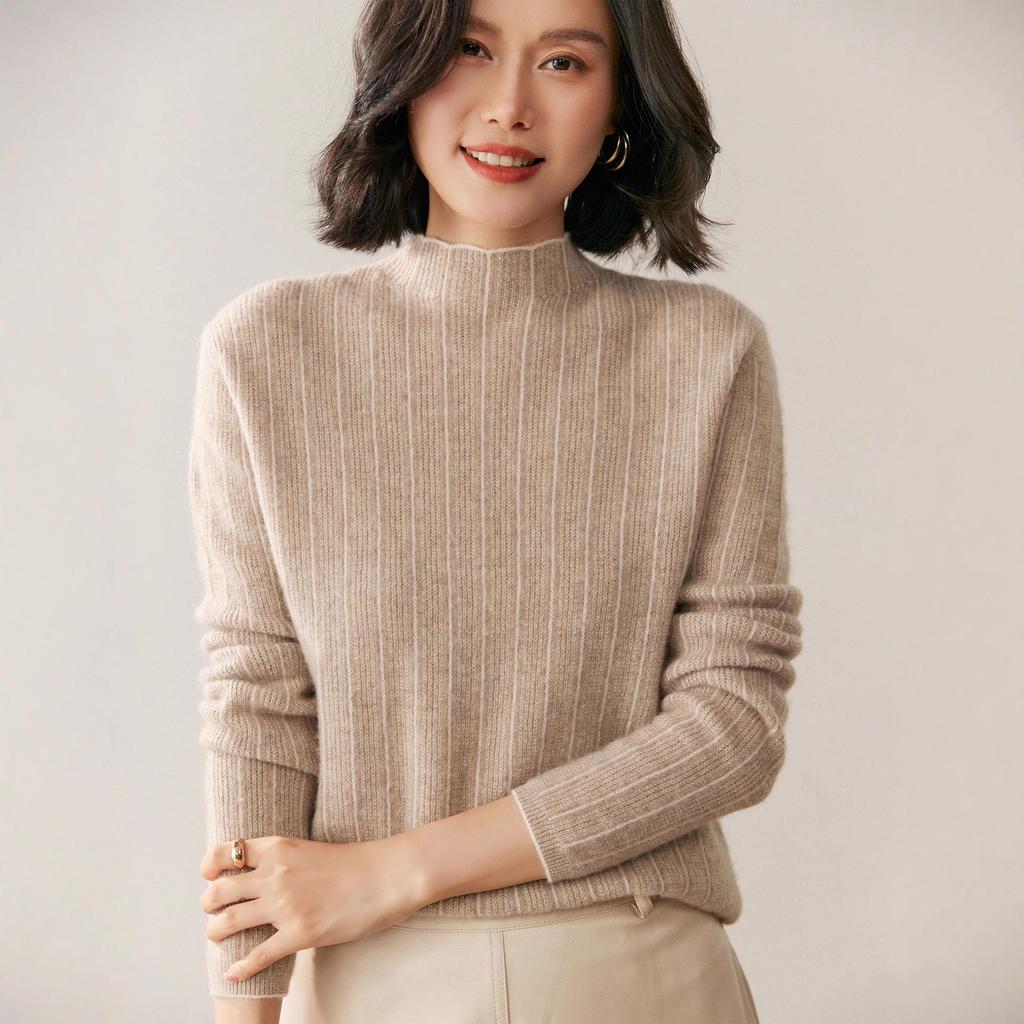 Women's Cashmere Sweater - Autumn/Winter, Half-High Neck, Thin Fit, Long Sleeve Pullover, Fashion Base Layer.