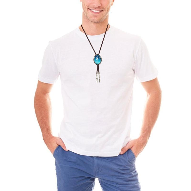 Adjustable Braided Cord Rodeos Bolo Tie Necktie Feature Oval Shape Stone Pendant Western Jewelry Necklace for Men Women
