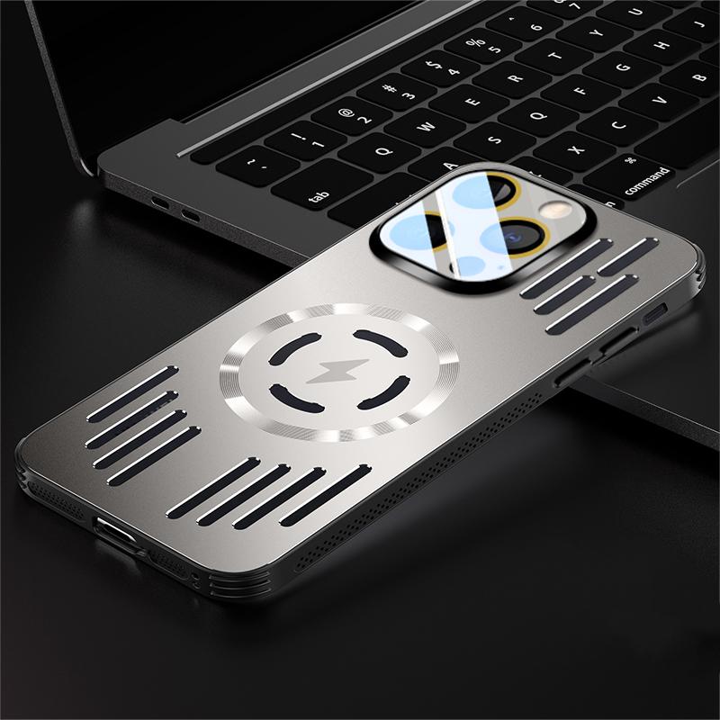 Luxury Hard Metal Heat Dissipation Magnetic Wireless Charging Cover For iPhone 14 Plus 13 12 Pro Max Cool Protective Back Case