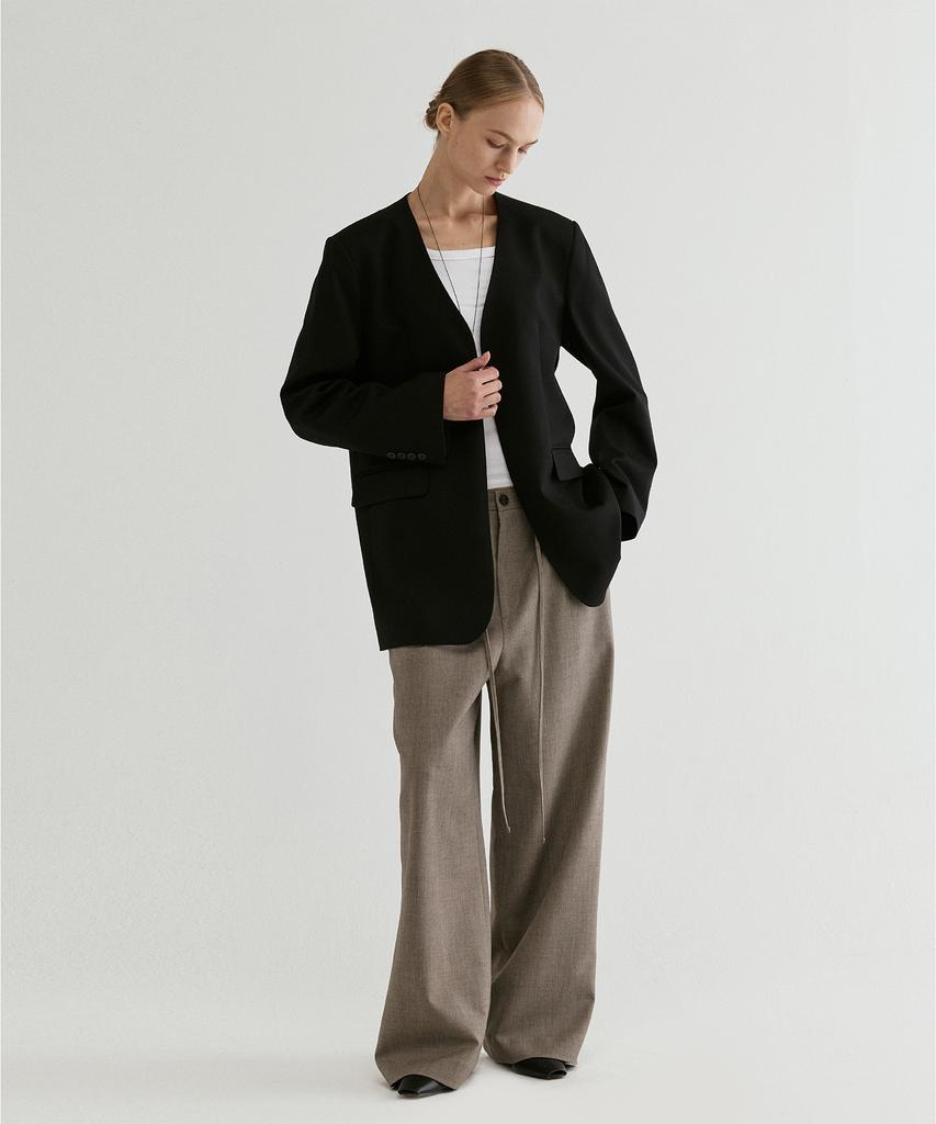 Fromwhere Collarless Tailored Jacket Black