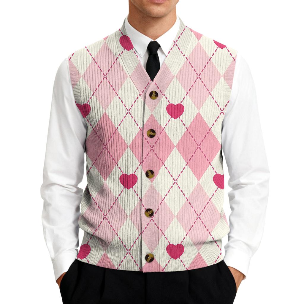 Men's V,Neck Sleeveless Knit Cardigan Vest