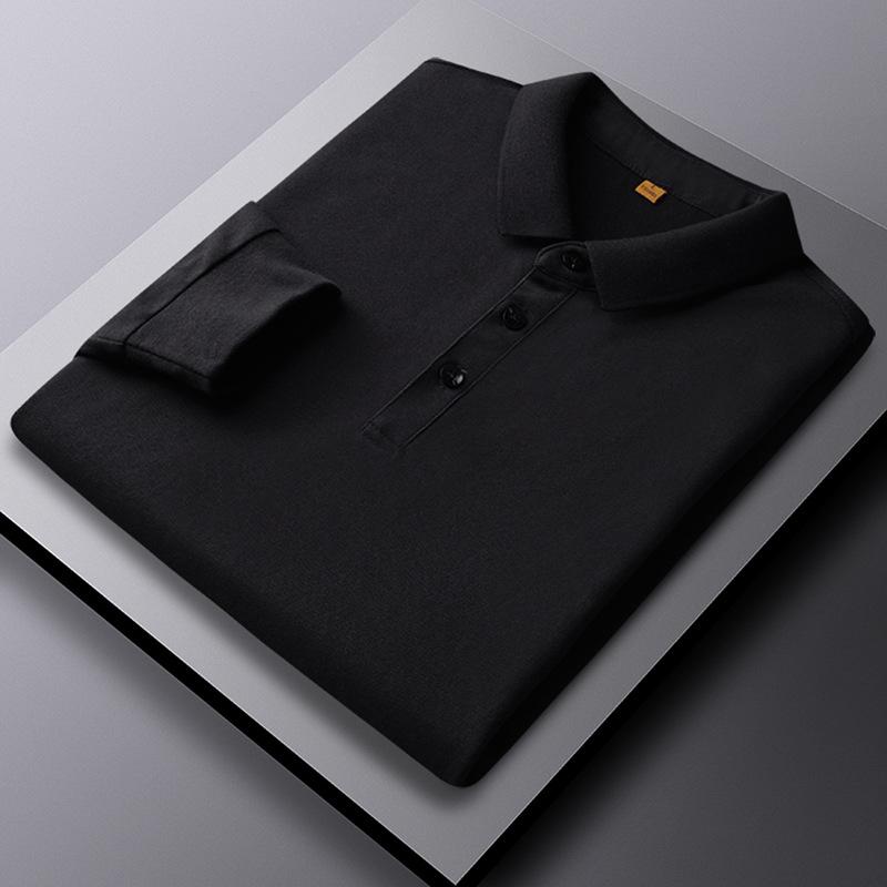 Spring and Autumn Men's Autumn Lapel Bottom Polo Shirt Solid Color Cotton