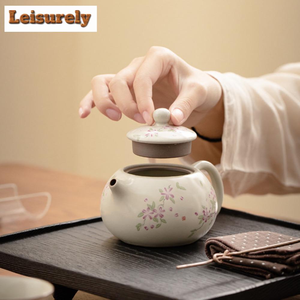 180ml Imitation Song Ru Kiln Xishi Teapot Luxury Cream Opening Piece Pot Tea Maker Kettle with Ball Hole Cafes Accessories Gift