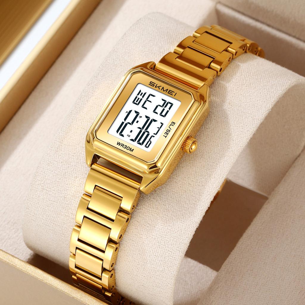 Fashion Women's Steel Belt Electronic Watch Large Screen Square Multi-function Watch Luminous Countdown Electronic Watch