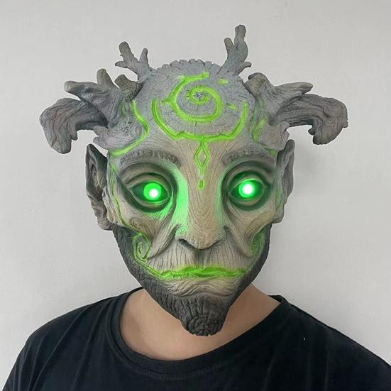 Halloween Forest Spirit Elf Masque LED Horror Headdress Realistic Green Elf Old Man Headgear Cosplay Costumes for Party