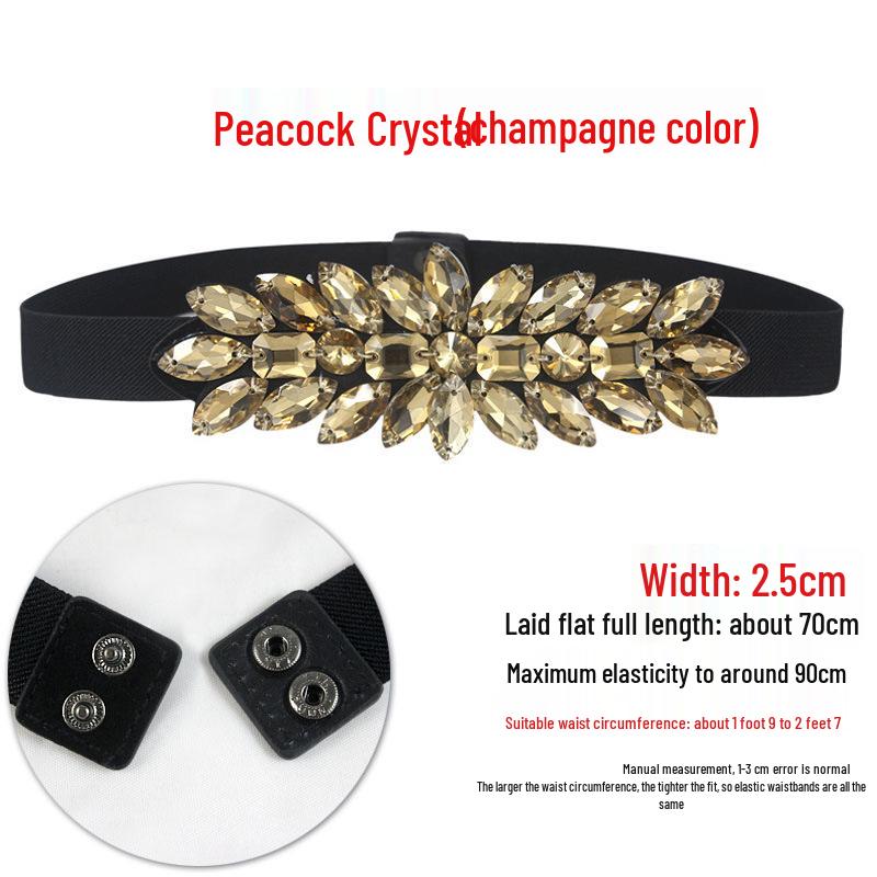 Women's Rhinestone Flower Elastic Waist Belt