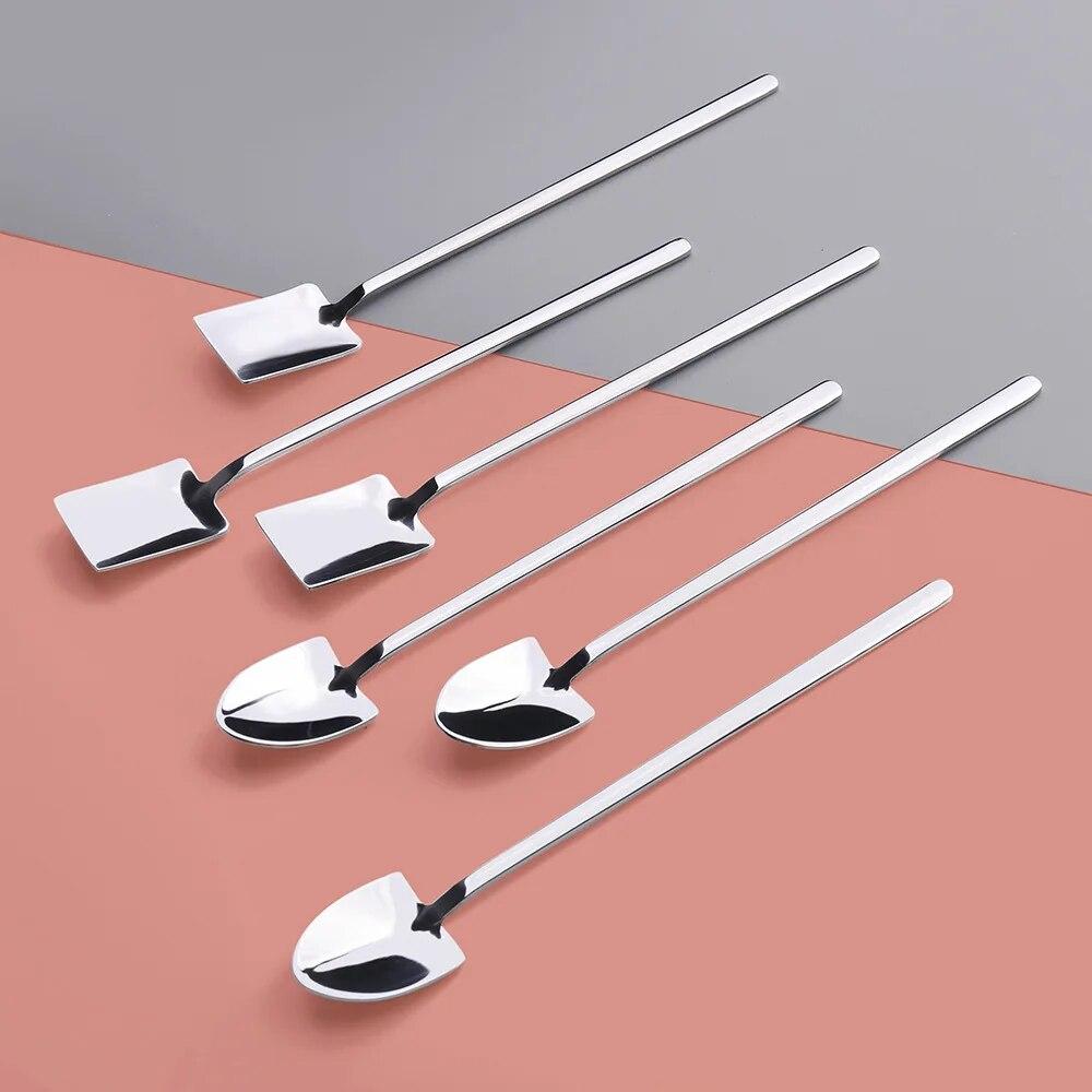 1/2pcs Set Stainless Steel Shovel & Point Spoons Coffee Tea Spoon Ice Cream Dessert Tip Scoops Cutlery Tableware SetKitchenTools