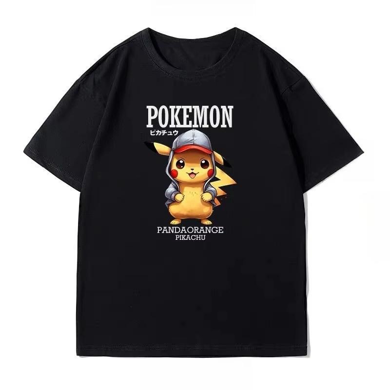

Summer New Pokémon Cartoon Creative Printing Washed TShirt Mens and Womens American Trend Loose Casual Short Sleeve Top S