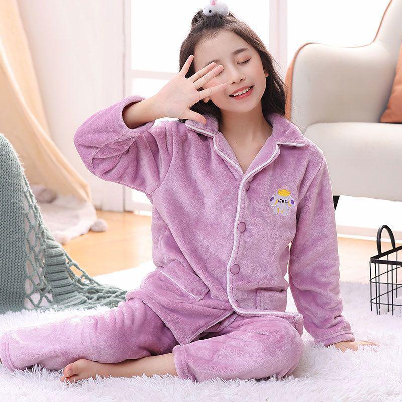 Flannel Boys' Pajama Set - Coral Fleece, Medium-Large, Plus Velvet, Thickened for Autumn/Winter