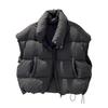 Women Down Vest Stand Collar Sleeveless Zipper Closure Winter Waistcoat with Pockets Solid Color Casual Loose Fit Short Jacket