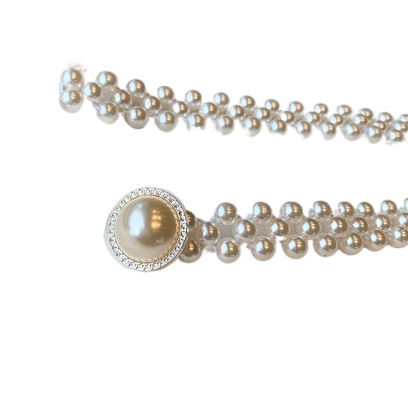 Stylish Beaded Elastic Waist Belt Designed For Women With Large Pearls Rhinestones And