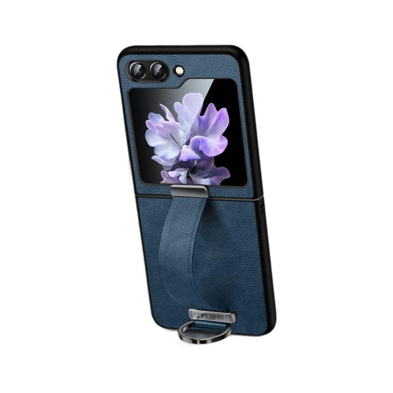 

Suitable for Samsung Zflip6 Mobile Phone Case 5 Generation Folding Samsung Anti-fall W23 Ring Wristband Stand 4 Generation Leather Case Samsung W23Flip