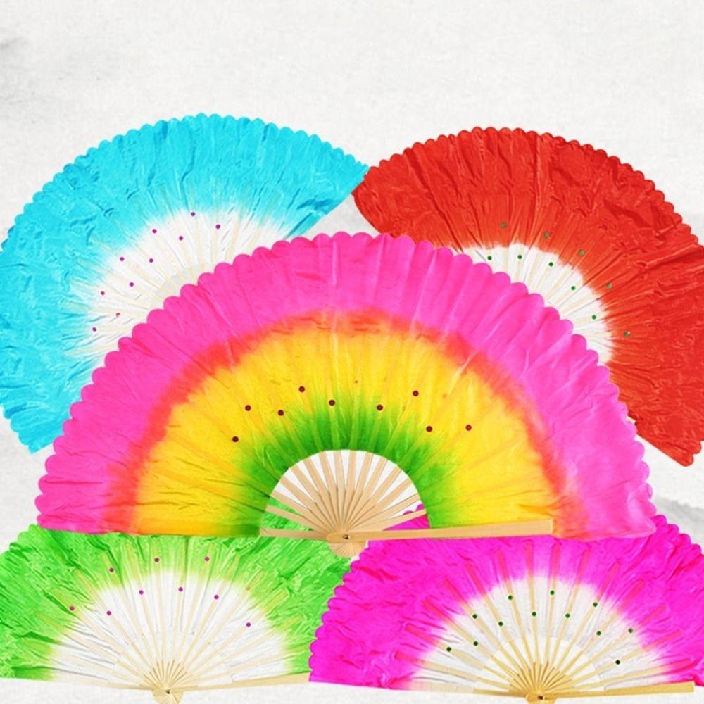Multicolors Chinese Short Bellydance Fan 17/20cm Half Circle Silk Veil Pairs Bamboo Fans