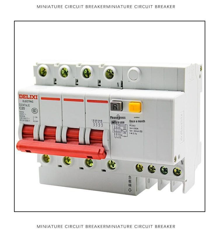 Delixi DZ47SLE Type C 4P 380V Earth Leakage Circuit Breaker with Leakage Protection