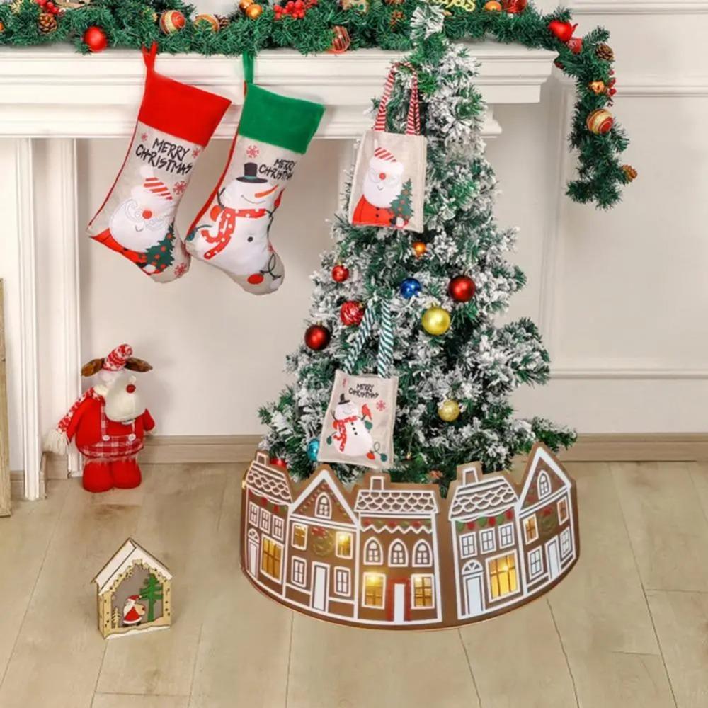 Gingerbread House Christmas Tree Skirt LED Xmas Tree Base Cover Christmas Tree Collar  Festival