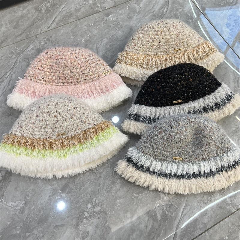 Plush Knitted New Autumn and Winter Striped Thickened Fisherman's Hat Children's Ear Protection Cold Personalized Bucket Hat Tide