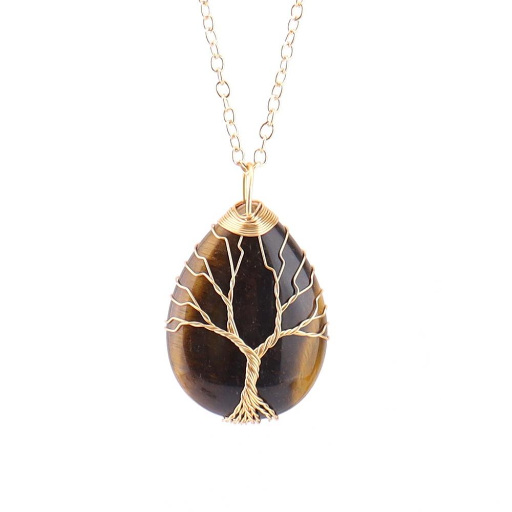 Natural Crystal Water Drop Necklace Pendant Female Leaf Diy Tree Of Life Alloy Woven Jewelry Accessories N749