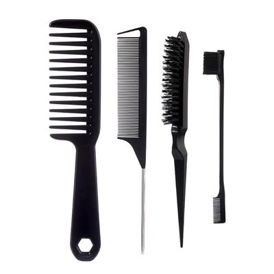 4Pcs Detangling Brush Set Edges Brush Teasing Brush Hair Styling Comb Metal Pin Ratted Tail Combs Wide Tooth Comb