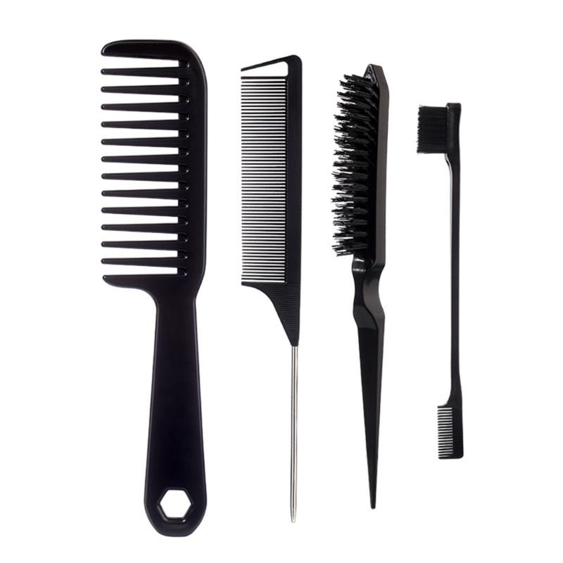 

4Pcs Detangling Brush Set Edges Brush Teasing Brush Hair Styling Comb Metal Pin Ratted Tail Combs Wide Tooth Comb 1