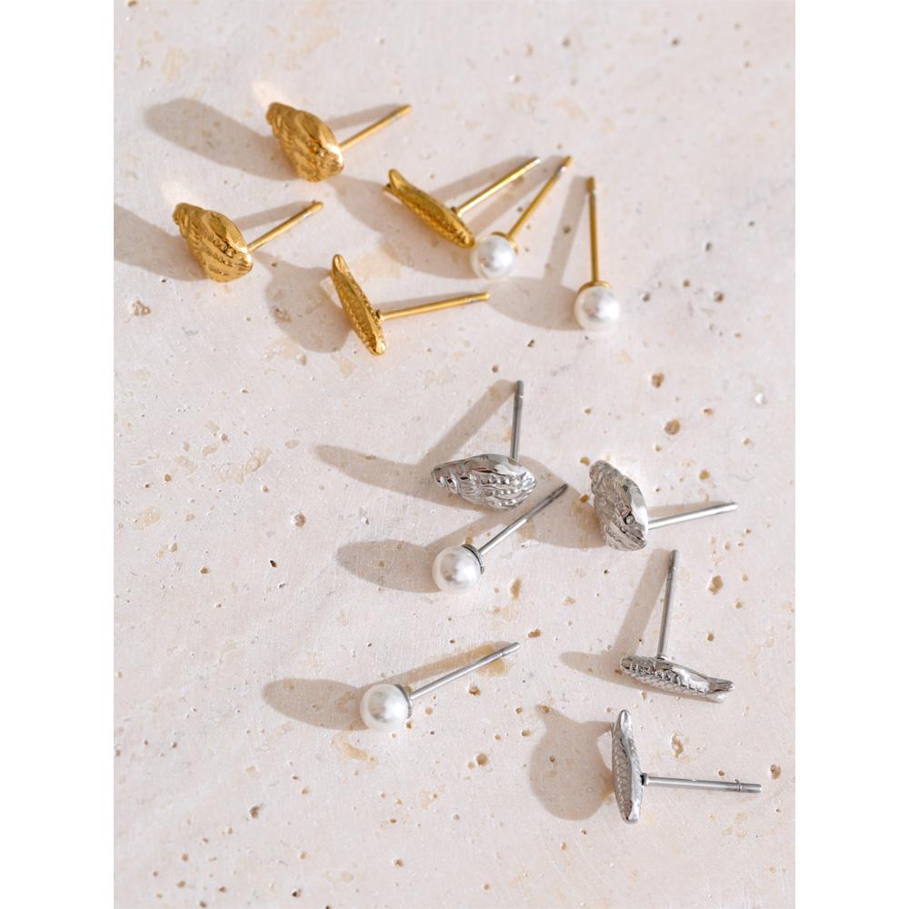 Eetit Cute Mini Conch Fish Pearls Stud Earrings Set 16K Golden Platinum Plated Daily Wear Fashion Waterproof Jewelry Recommend