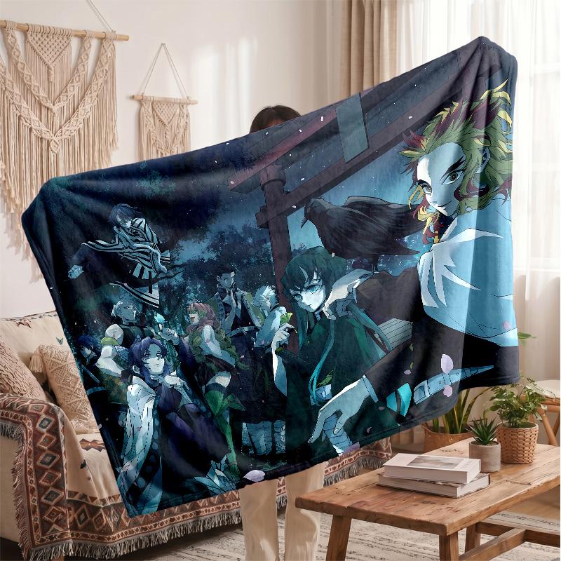 Demon Slayer Printed Flannel Blanket, Skin Friendly Warm Throw for Indoor Couch Bed Daily Use