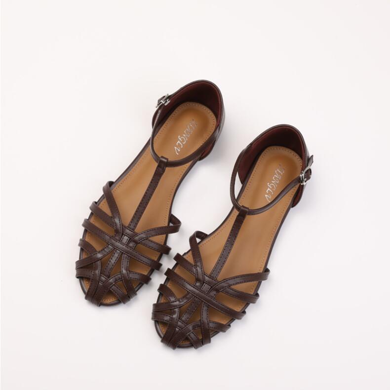 Fashion Braided Hollow Low-heeled Closed-toe Sandals for Women for Summer Outdoor Wear 2025 New Breathable Fashion Holiday Roman Shoes