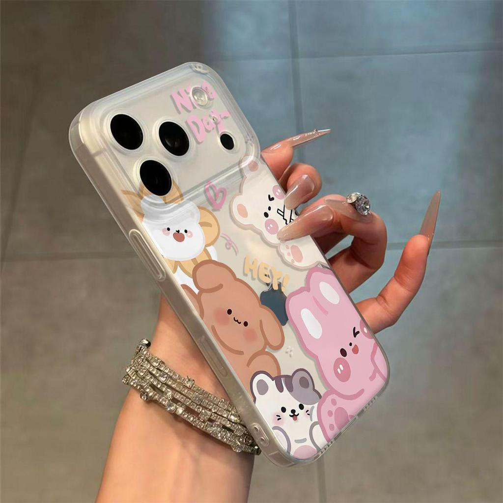 Transparent Animal Phone Case with Integrated Button for Apple 14/15/16/17/17ProMax/16Pro
