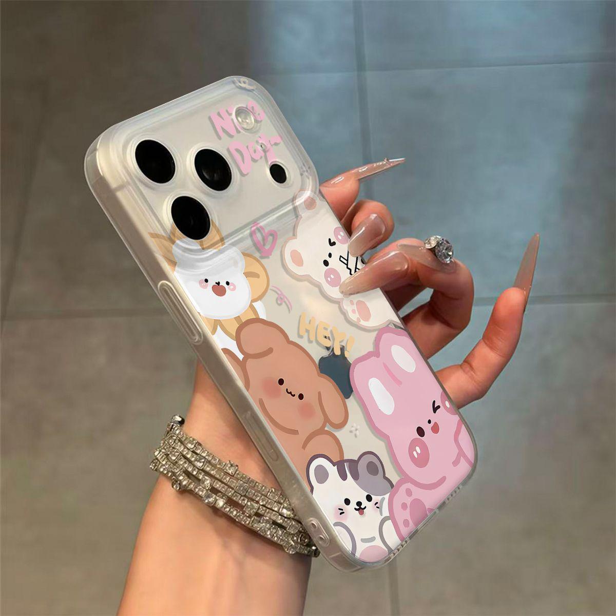 

Adorable Animal Themed Apple 17 Pro Max Phone Case with Drop-Proof Soft Shell and Integrated Camera Button iPhone 14 Pro Max