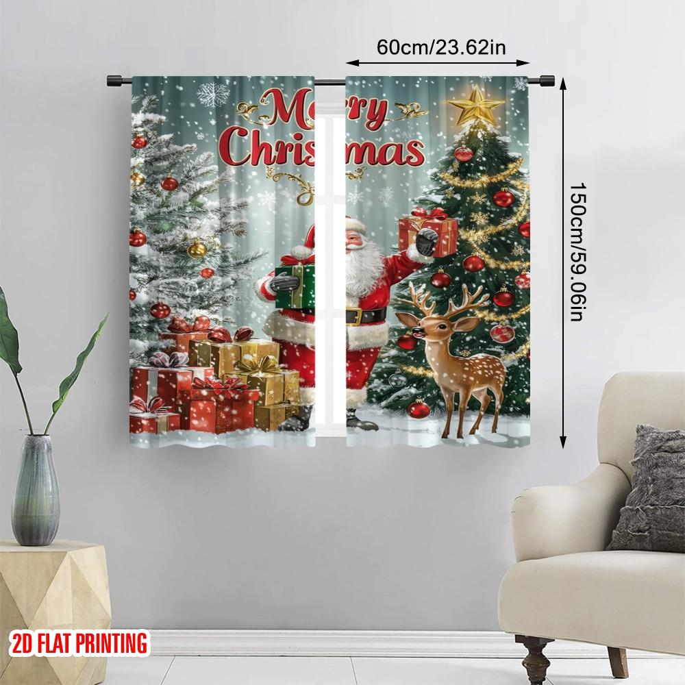 2pcs,2D Plane Printing Popular Curtain Panels Festive Wonderland Versatile Durable Polyester (without Rod) Decorations Inside