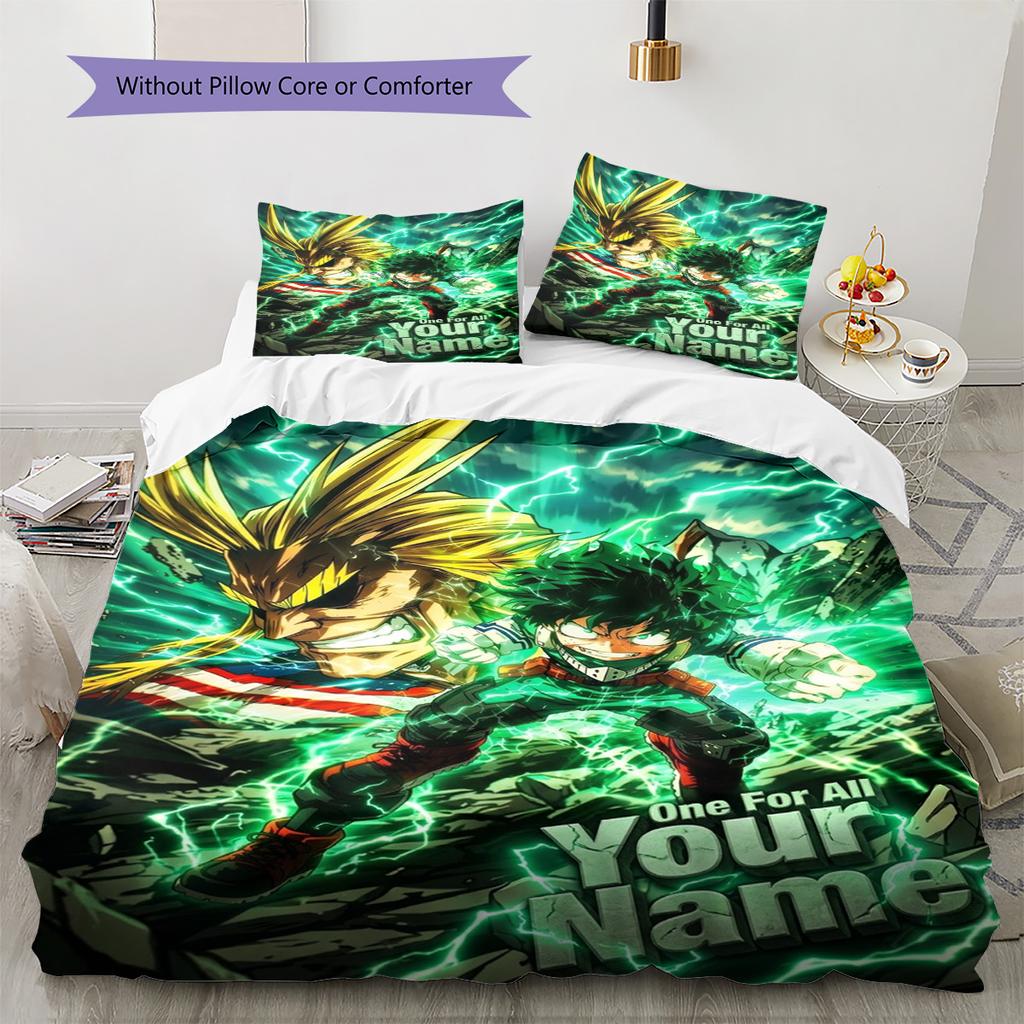 Name Custom Anime Mha Pattern Bedding Set Quilt Cover Pillowcase Home Decor Gift (1 * Duvet Cover + 2 * Pillowcase, Without Core)