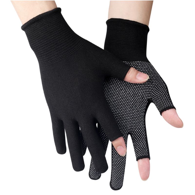 

Open Finger Gloves Autumn and Winter Thin Two-Finger Non-Slip Korean Style Pure Cotton Students Driving Fishing Takeaway Riding Outdoor Women Black All yards