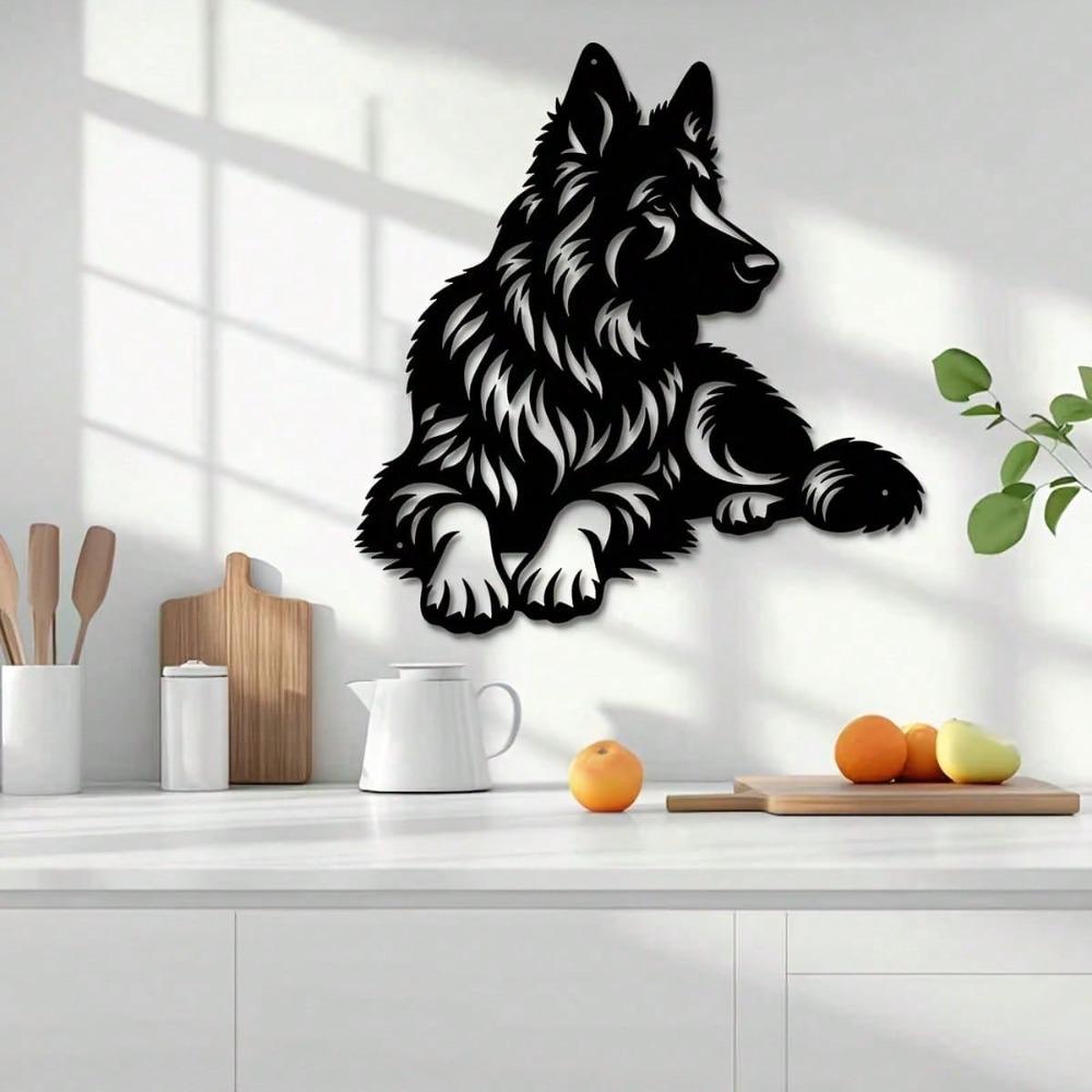 Wrought Iron German Shepherd Sculpture Outdoor Garden Decor Indoor Wall Art