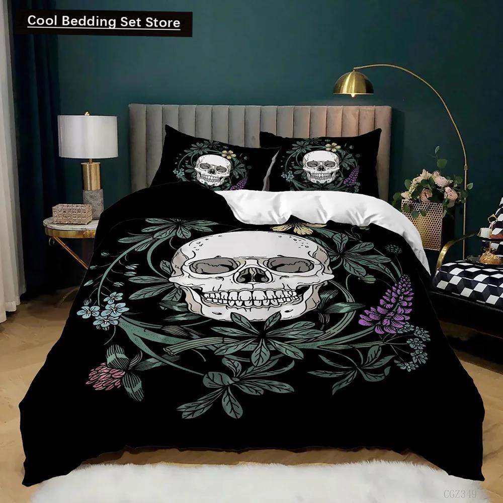 Totenkopf Bettbezug Set Rose Twin Skelett Kuss Bettbezug Teens Gothic Skelett Doppel Queen King Size Polyester Bettbezug