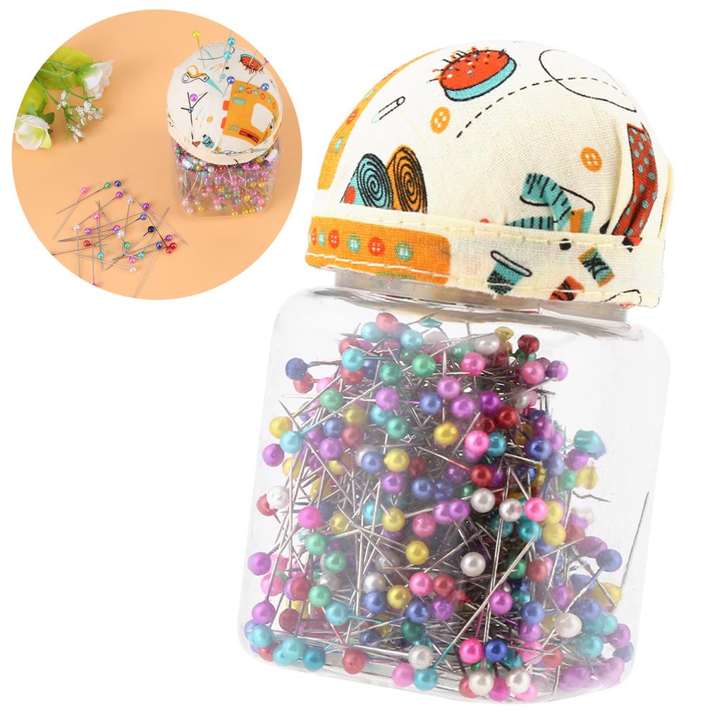 500Pcs Beads Needles Quilting Pins in Orange Fabric Covered Pin Cushion Bottle Sewing Craft