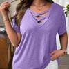 Large Size Women's V-Neck T-Shirt Solid Color Short Sleeve Sexy Top