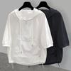 Men's Summer Hooded Short Sleeved T-shirt Loose Design Workwear Patchwork Top
