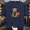 Men's Summer 100% Cotton Fashion Casual Loose Large Size Casual Bear Print Sports Round Neck Short-sleeved T-shirt Tops