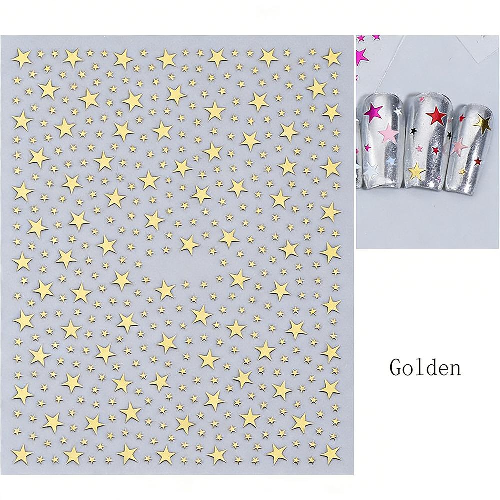 3D Y2K Dopamine Star Nail Stickers 3D Shiny Pink/Red/Green/Blue Five-Piont Stars Nail Decals 8*10cm Self-Adhesive Nail Decortion