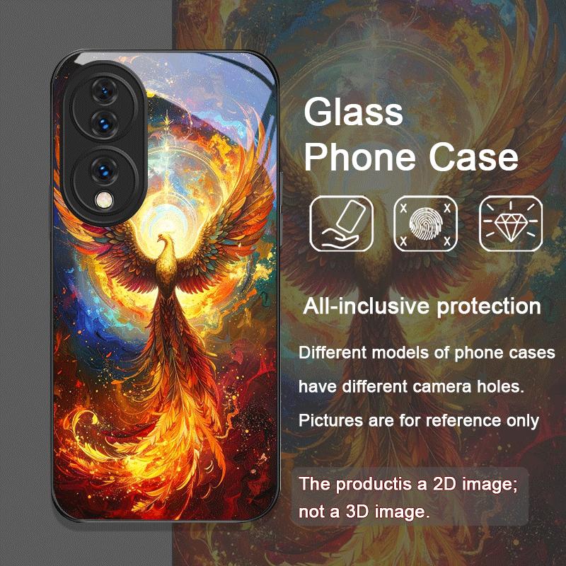 Aesthetic Phoenix Fire Feather Pattern Tempered Glass Phone Case for Huawei Nova 13 Pro 12 11 SE 10 P60 P40 Mate 40 50 60 Cover