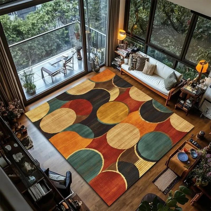 Mid Century Boho Rug Retro Geometric Pattern Area Rug Anti-slip Carpet for Home Living Room Bedroom Decor Sofa Table Large Rugs