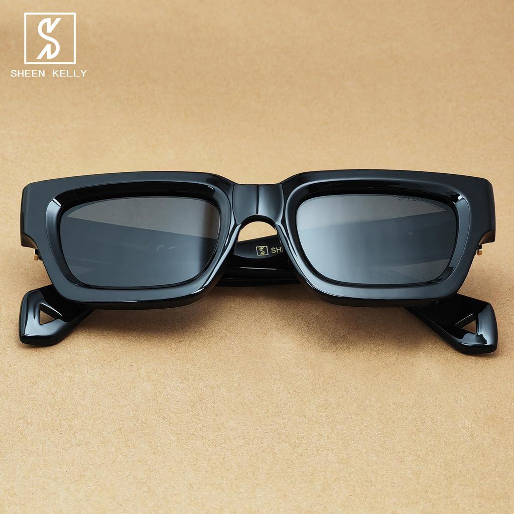 Retro Chunky Square Sunglasses for Men and Trendy Thick Slim Rectangular Designer 90s Eyewear [SHEEN KELLY] Women, Shades,