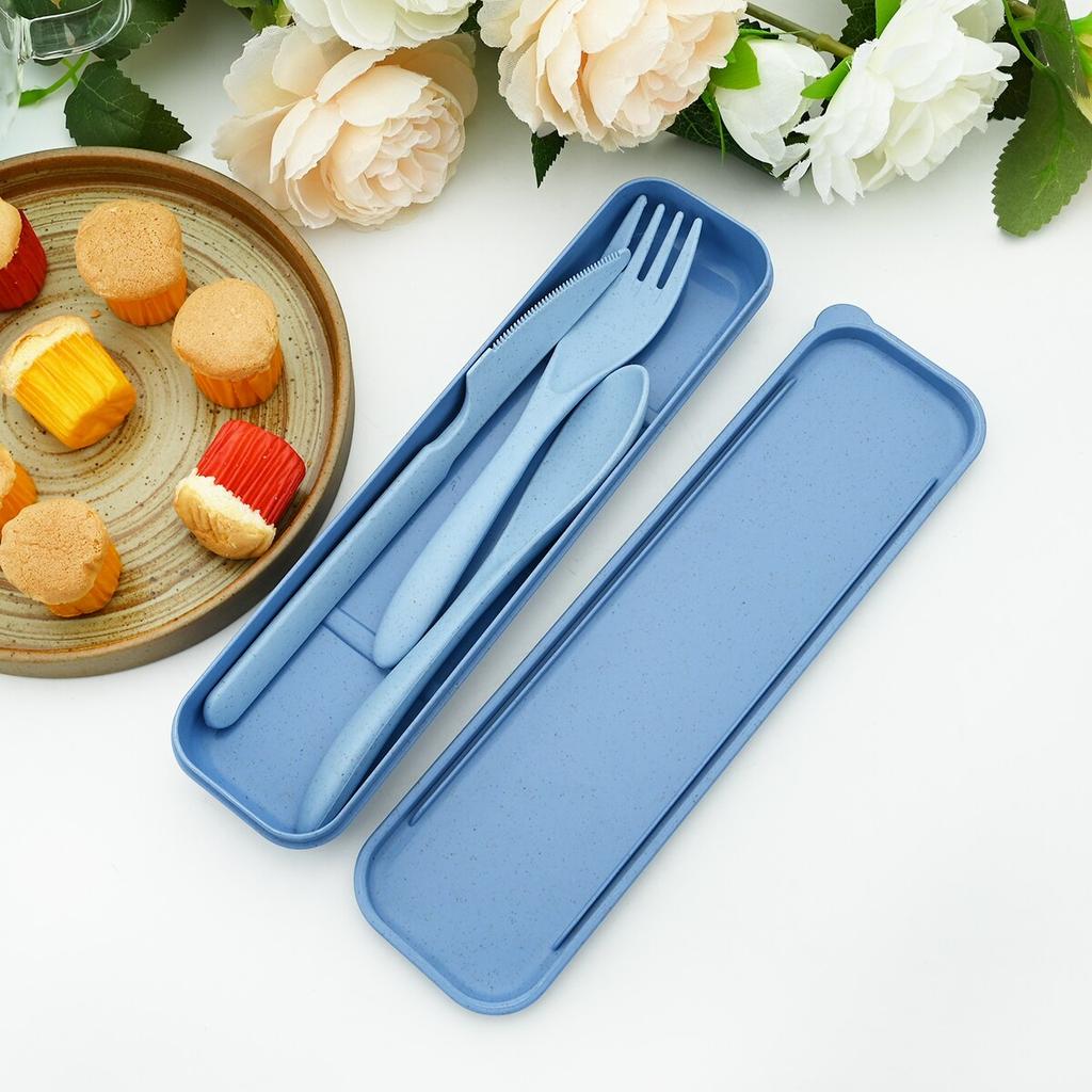 Convenience Travel Dinnerware Box Knife Fork Spoon With Portable Wheat Cutlery Flatware Set Kitchen BBQ Tableware Set