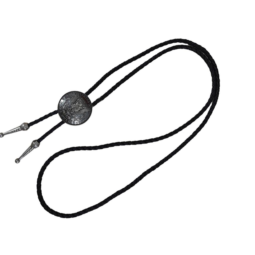 Handcrafts Faux Leather Bolo Tie Necklace Western Cowboy Jewelry Devil Eye Eagle Totem Pendant Necktie for Men and Women