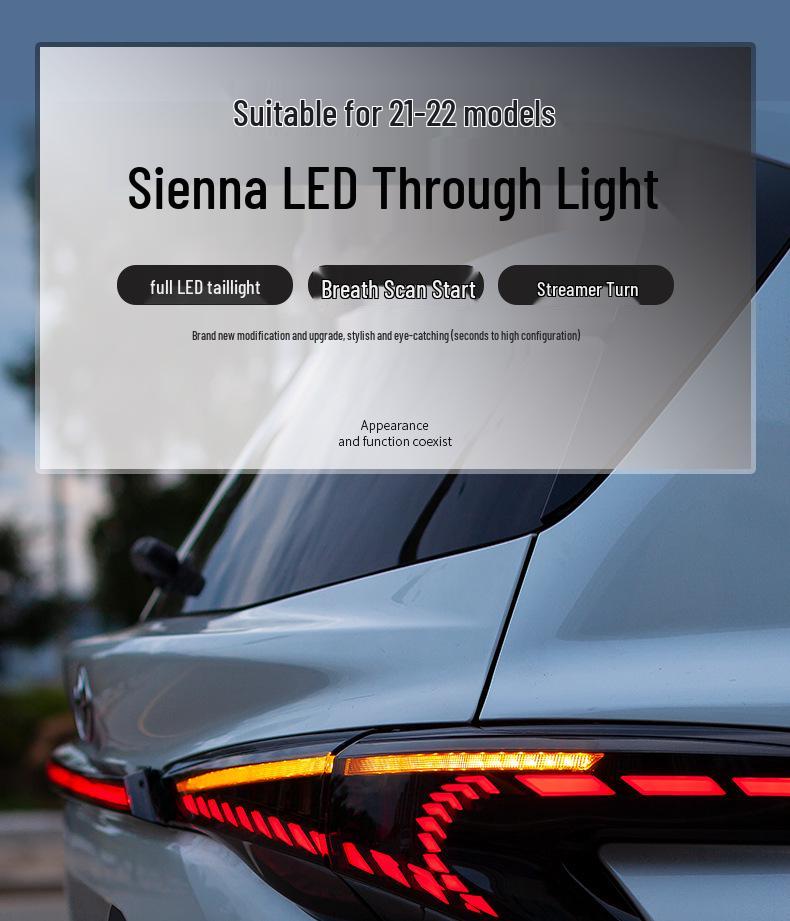 Fits 21-22 Sienna: Smoked LED Dragon Scale Turn Signals & Rear Taillight Assembly