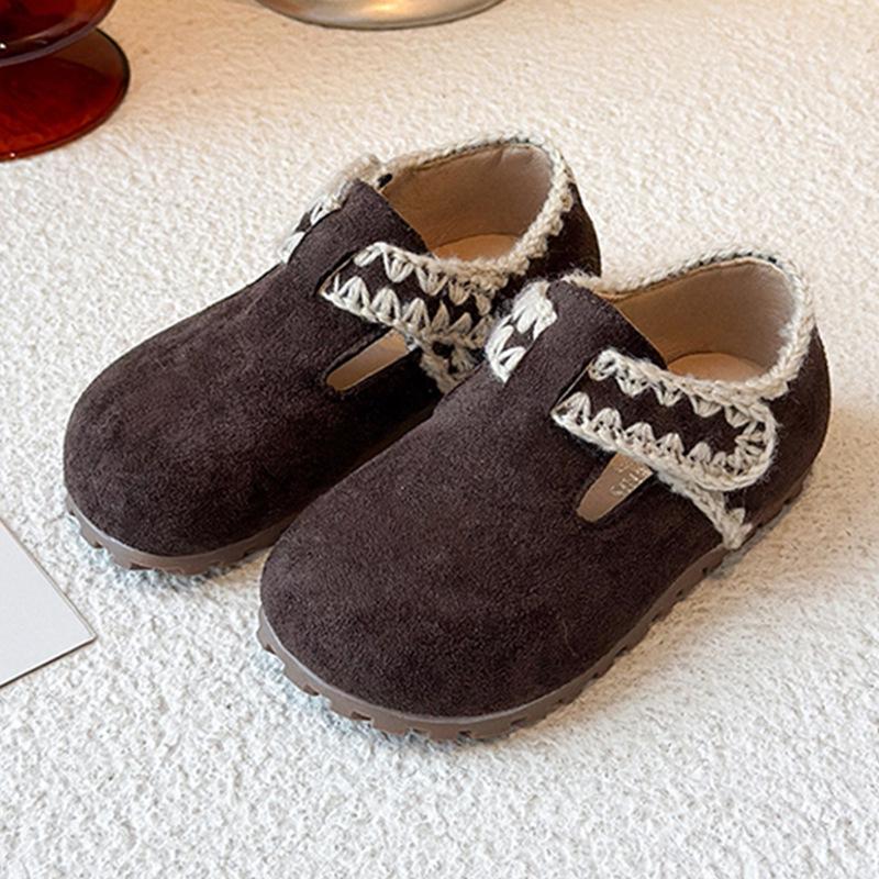 Girls' Winter Retro Fleece-Lined Non-Slip Birkenstock Loafers, Fashionable British Style